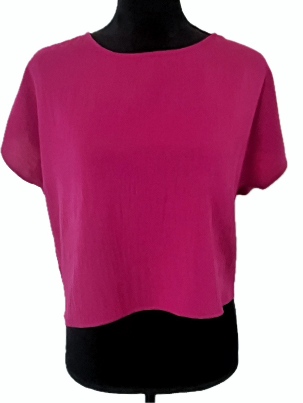 MEET ME IN SANTORINI Crop Magenta Stretch Crepe Top Dolman Sleeve Size Small